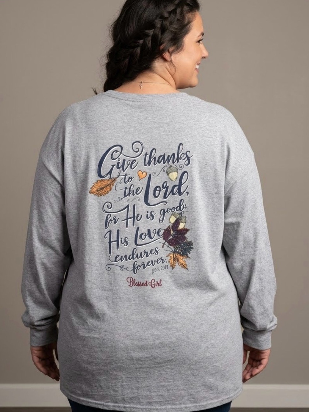 Blessed Girl Gray Long Sleeve Graphic T-Shirt Plus Size 3XL